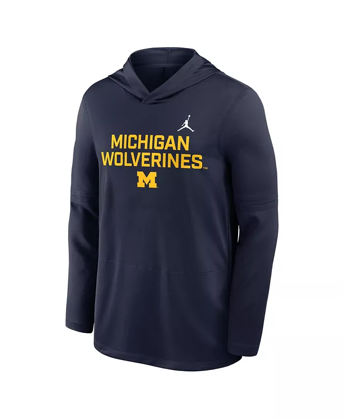 Мужская синяя толстовка Michigan Wolverines 2025 с длинными рукавами для боковой линии Jordan — фото 3
