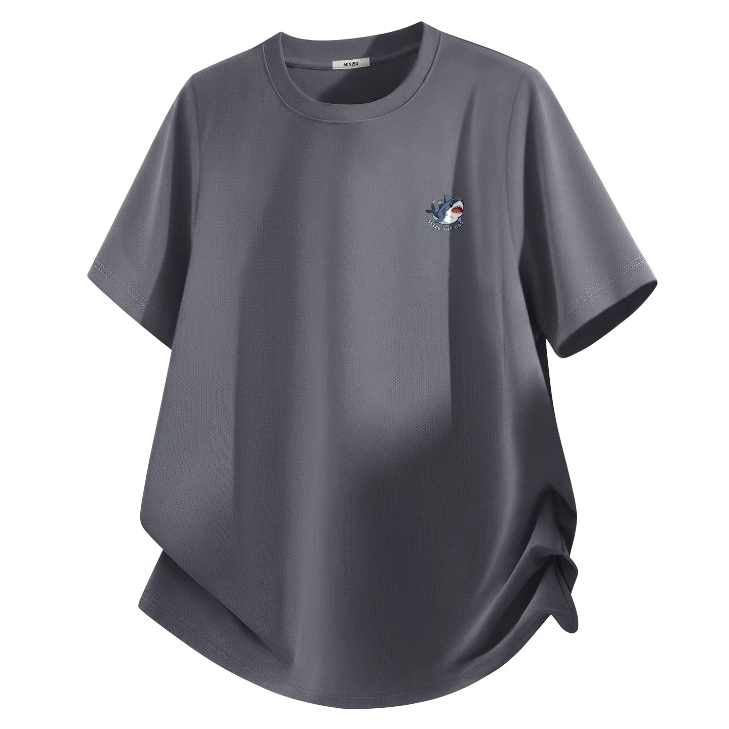 Футболка детская с принтом B Happy Shark Chest Logo MINISO, Dark Gray