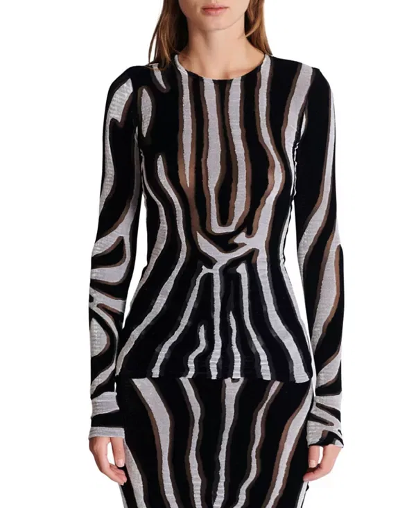 Женский топ велюровый с принтом Zebra-Print Velvet Bodycon Top Balmain, черный
