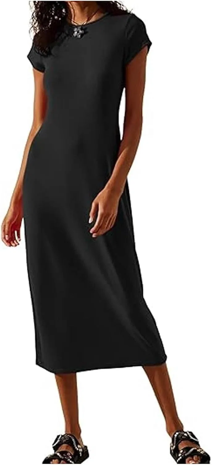 Женское платье-футболка миди Slim Fit, Black