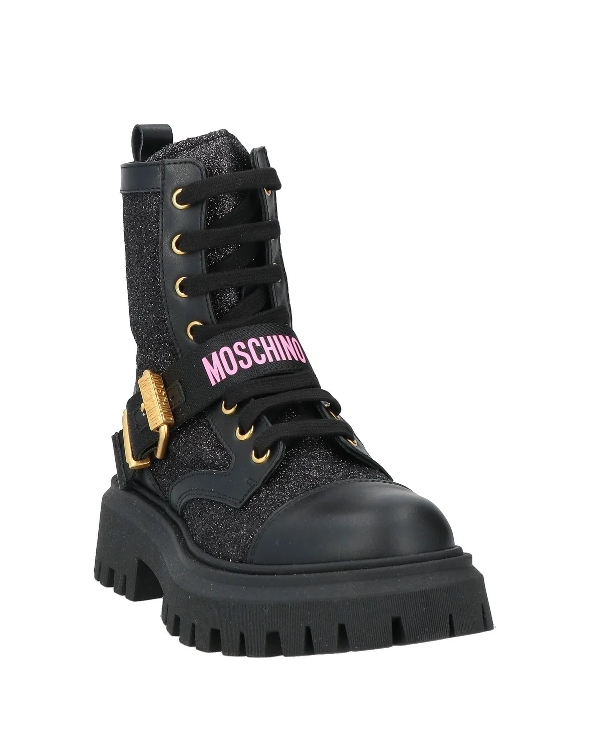 Ботинки-челси на шнуровке из кожи с аппликациями Moschino Teen, черный — фото 2