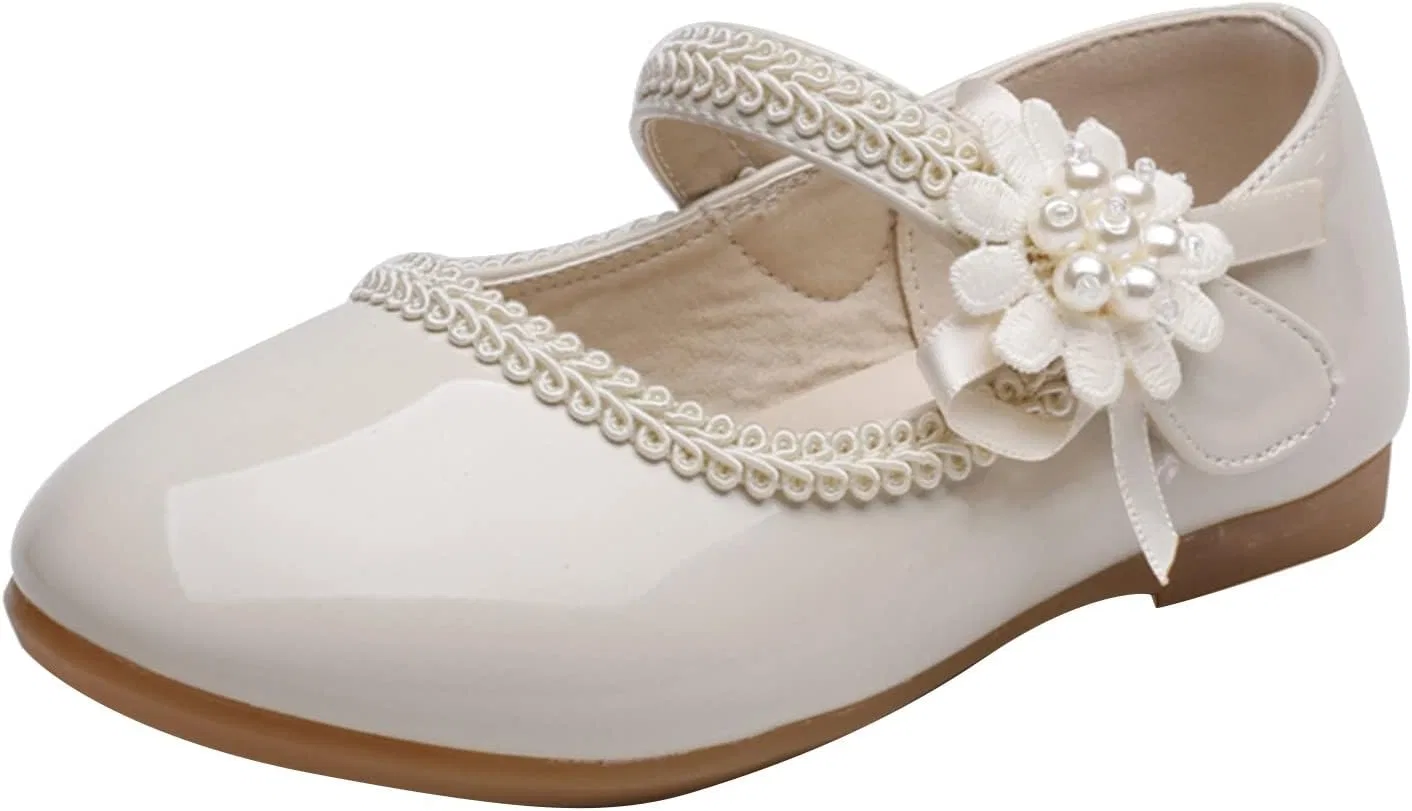 Детские балетки для девочек с цветочным принтом Ballerina Mary Jane Princess Elegant Dress Shoes, Beige