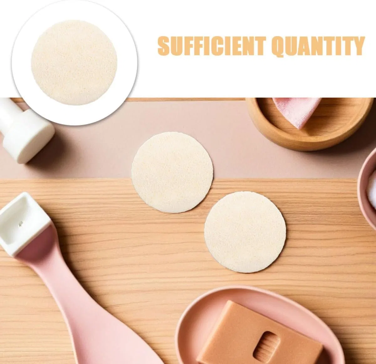 Пилинг-подушечки для лица из люфы, 30 шт, Beatifufu, 5.5x5.5 см, Beige — фото 3