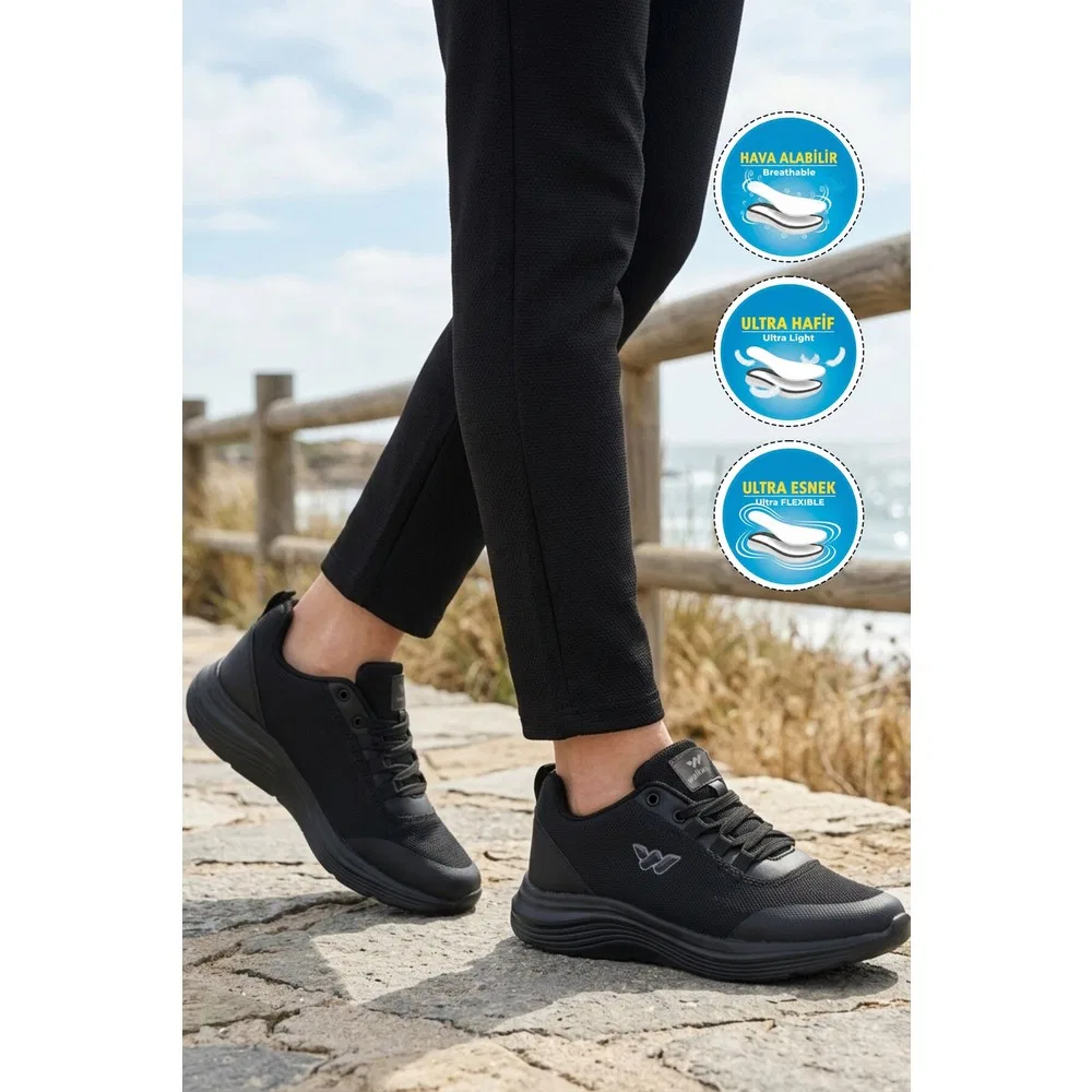 Детские спортивные кроссовки легкие дышащие Siyah Tekstil Hafif Unisex Spor Ayakkabı 26111 Pete G Walkway — фото 2