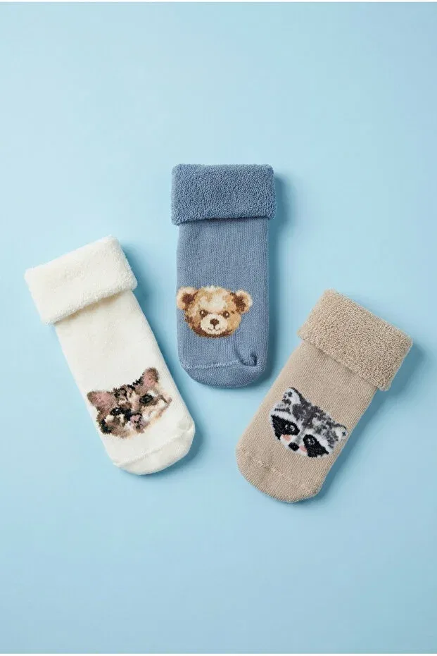 Детские носки с принтом Pack of 3 animal patterned towel baby socks Katia&Bony, Patterned — фото 2