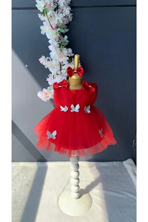 Детское платье для девочек с коротким рукавом Pompom Harry&Millie, Red