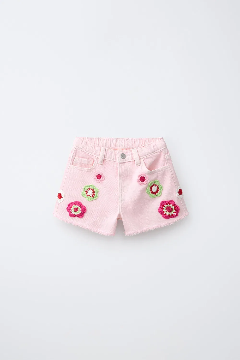 Бермудские шорты из саржи с вязаными цветами ZARA, Pink/White