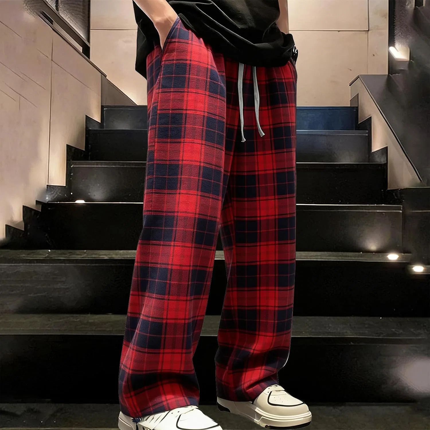 Мужские спортивные брюки в клетку, Classic Plaid, красный — фото 2
