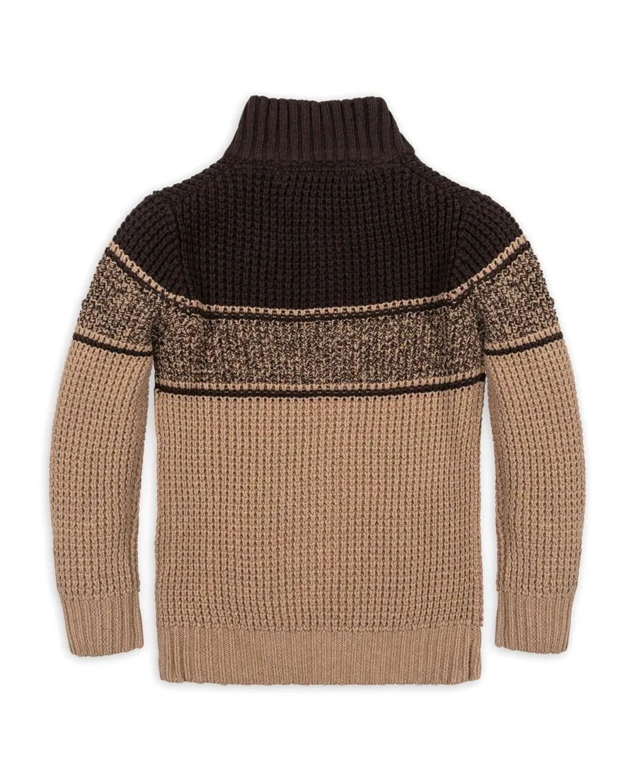 Свитер с воротником-стойкой из органического хлопка Hope & Henry, Camel And Chocolate Stripe — фото 3