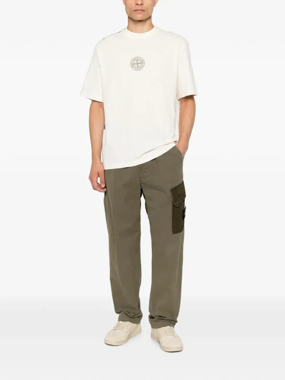 Футболка из хлопка с логотипом Stone Island, бежевый — фото 2