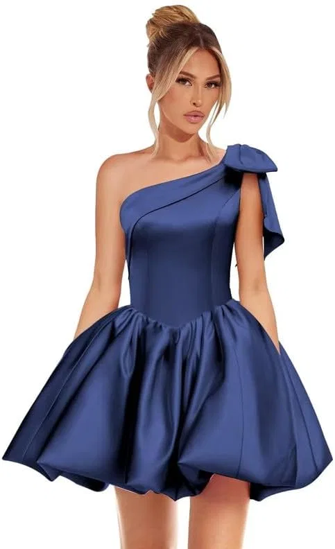 Женское коктейльное платье с одним плечом и бантом, Navy Blue