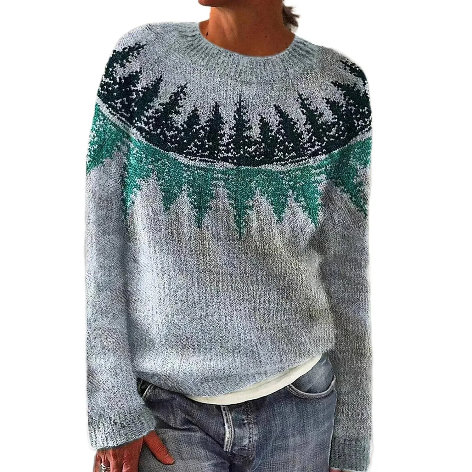 Женский свитер с принтом Fair Isle HUIFUAO, A05 Grey