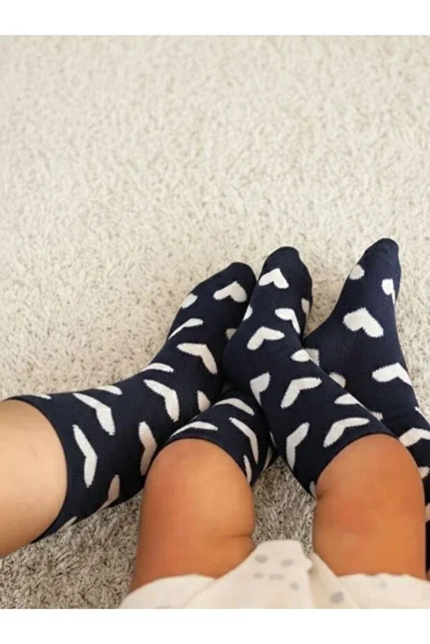 Детские носки с сердечками для девочек Mother Baby Combination Panowill Design, Navy Blue-White