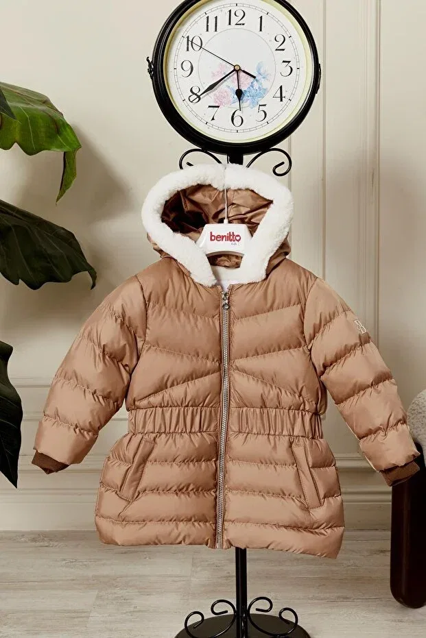 Детское зимнее пальто для девочек с капюшоном Benitto Kids, Brown