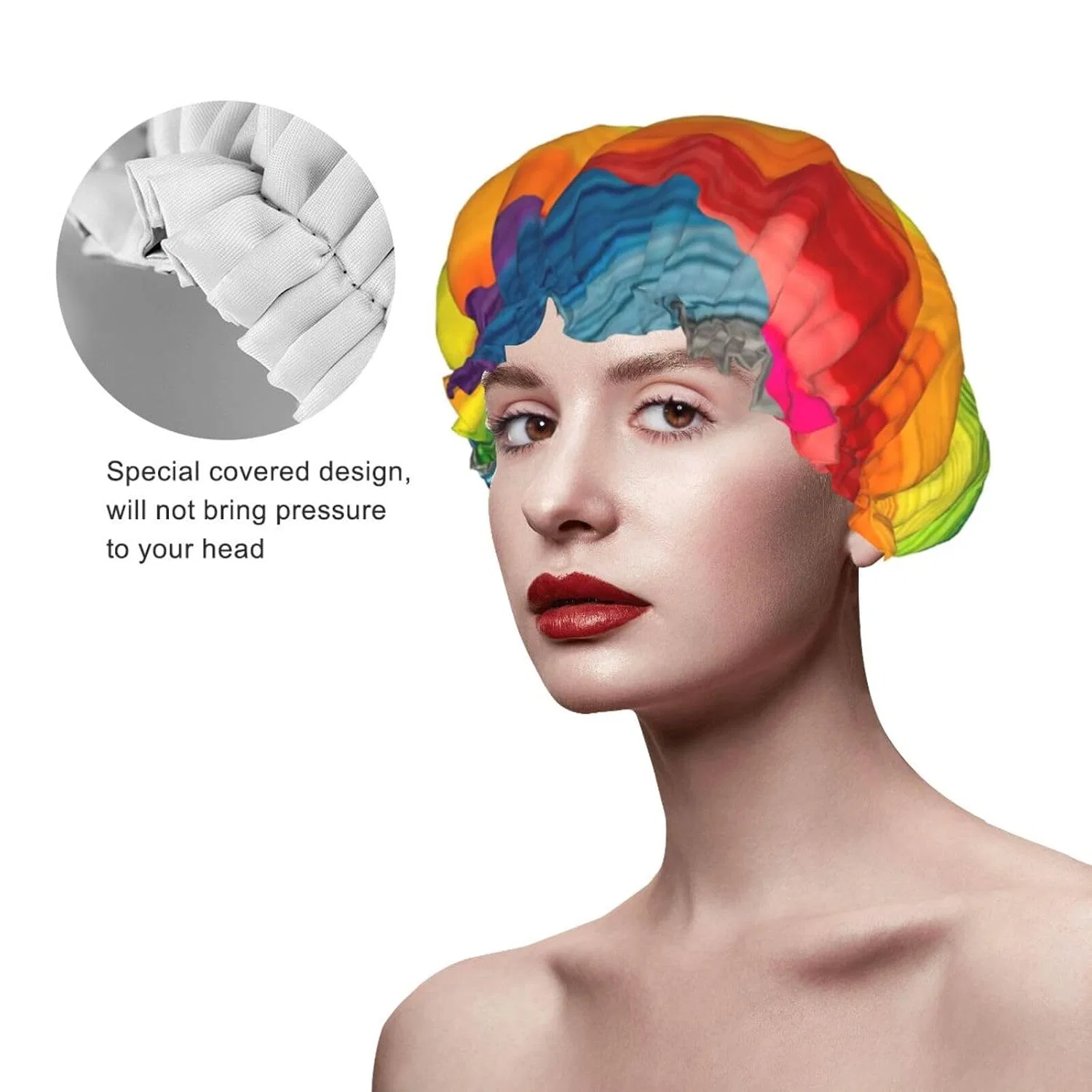 Двойная водонепроницаемая шапочка для душа с регулируемой резинкой, Rainbow Color Stripe Hlbsdm — фото 4