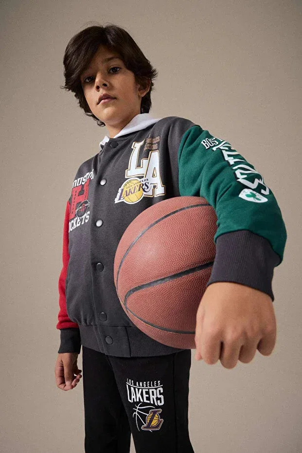 Детская куртка-бомбер с принтом NBA Current Teams College Collar Back Printed Defacto, Anthra