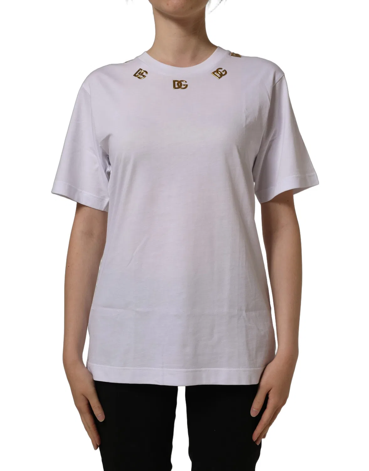 Женская футболка с коротким рукавом и золотым логотипом DG, Dolce & Gabbana, White — фото 3