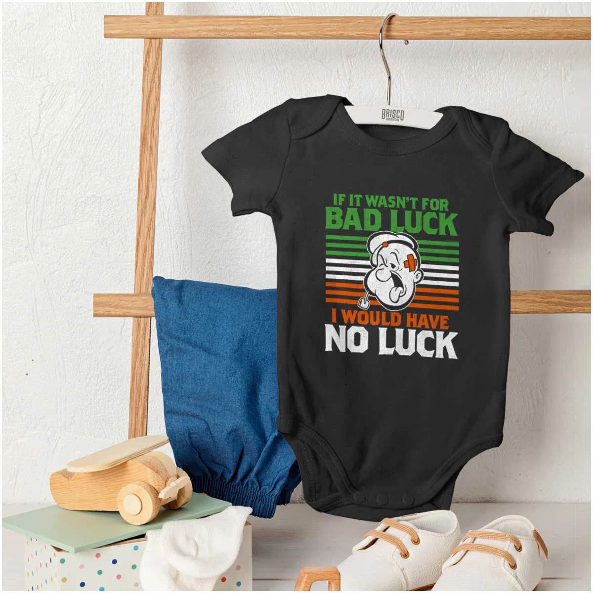 Детский боди-комбинезон с принтом Popeye Funny Irish Bad Luck Joke Brisco Brands, Black — фото 4
