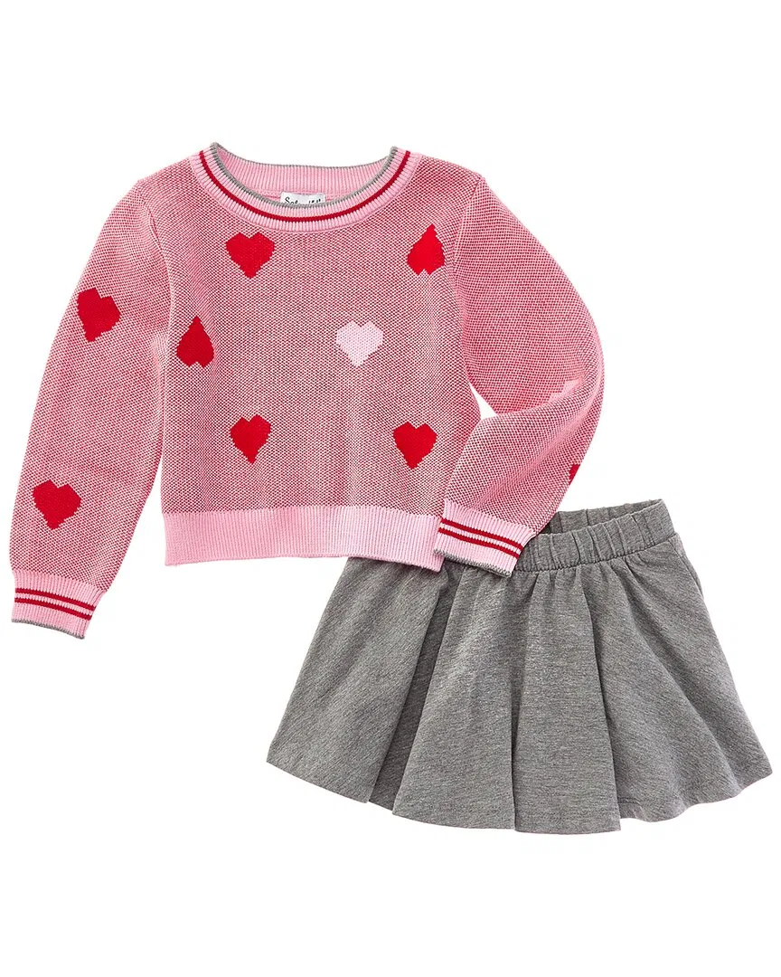 Детский комплект свитера и юбки с принтом Candy Heart Sweater & Skirt Set Splendid, розовый — фото 2