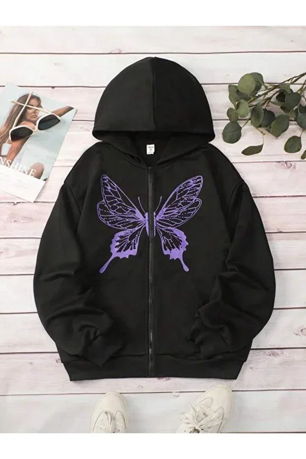 Детское худи с принтом Purple Butterfly Logo Generic Brands, Black
