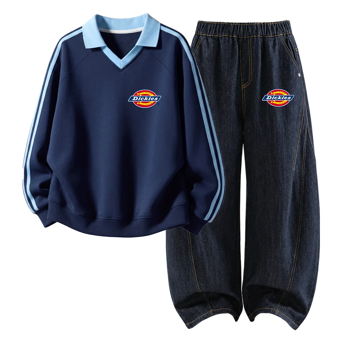 Детский комплект из футболки и джинсов Dickies, Ivory White/Denim Black Blue — фото 3