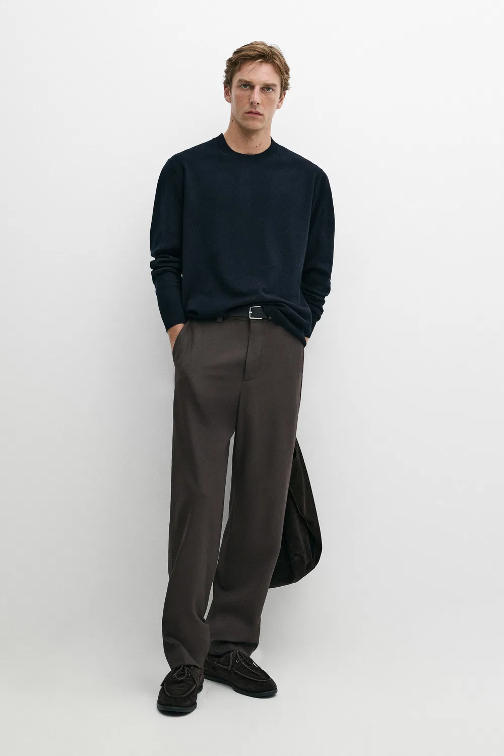 Свитер Massimo Dutti Wool Blend Round Neck Knit, темно-синий — фото 3