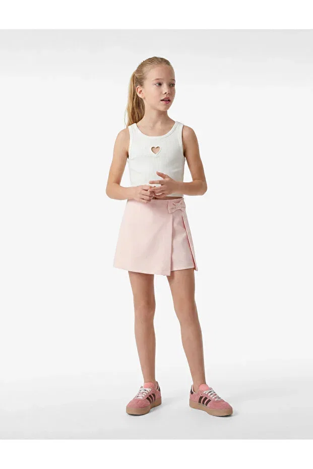 Детские шорты с принтом Bowknot Pleated Detailed Short Skirt Koton, Rose