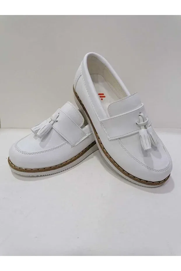 Детские туфли для мальчиков без шнуровки Tasseled loafer Özgür Kids, White — фото 2
