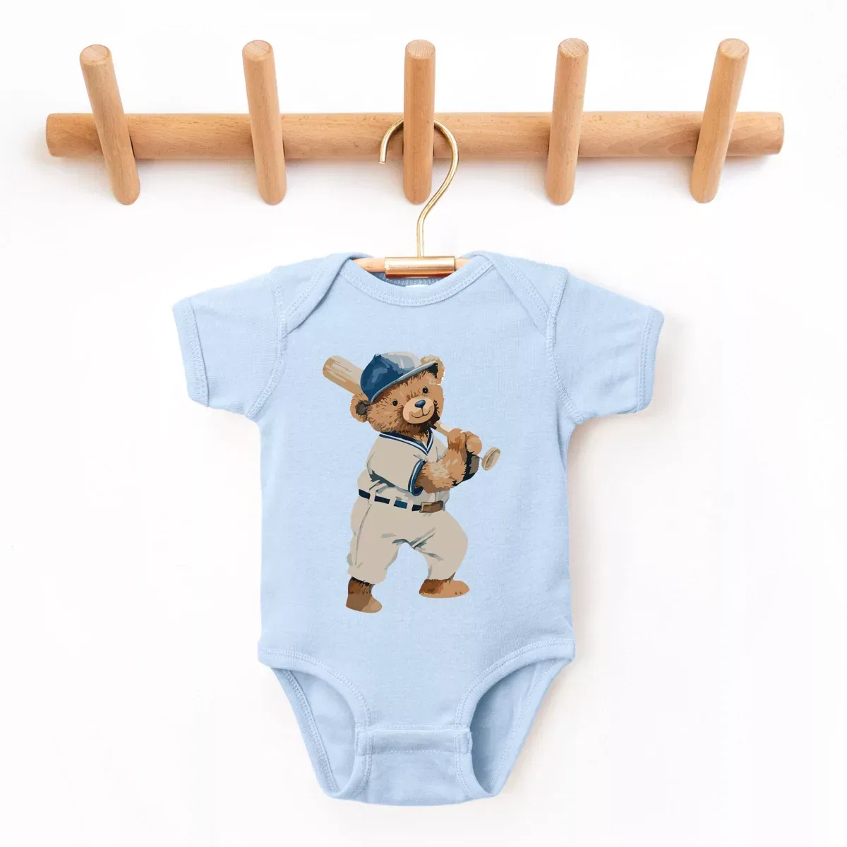 Детский боди с коротким рукавом Watercolor Baseball Bear The Juniper Shop, Light Blue — фото 2