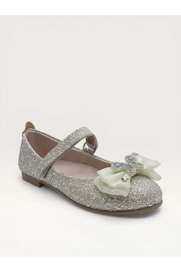 Детские балетки для девочек с блестками Minican, Silvery Beige