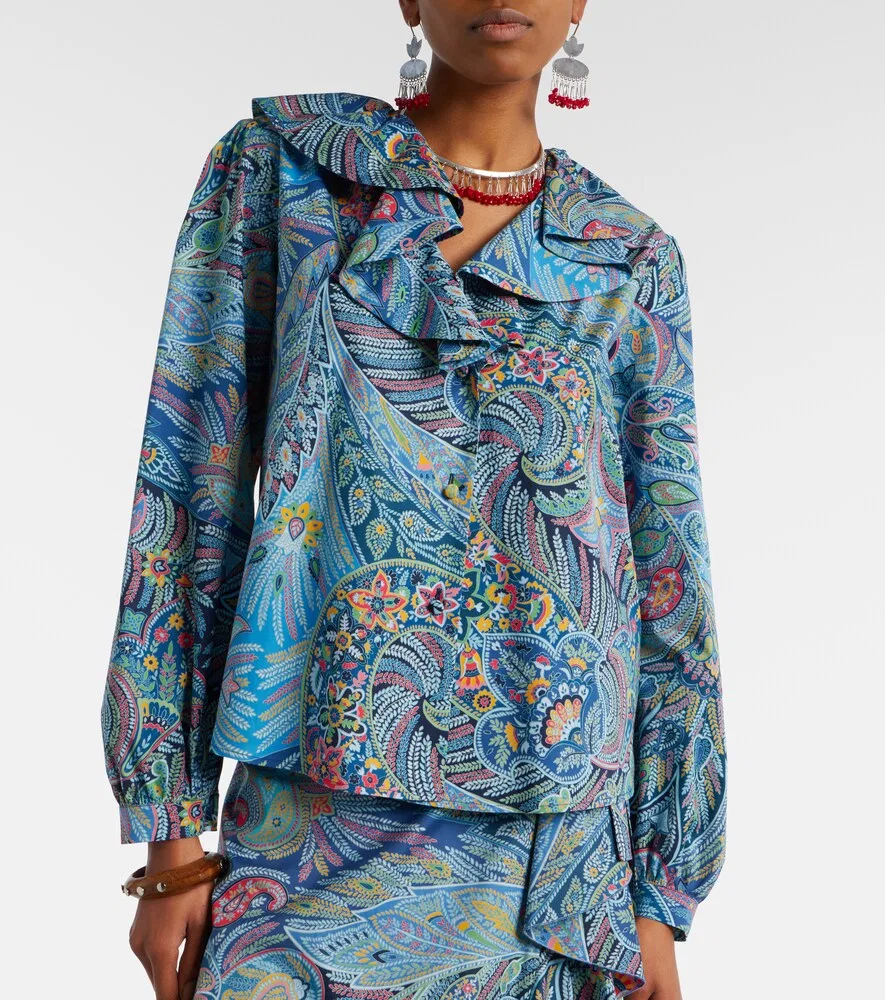 Рубашка из хлопковой смеси с оборками и узором пейсли Etro, мультиколор — фото 3