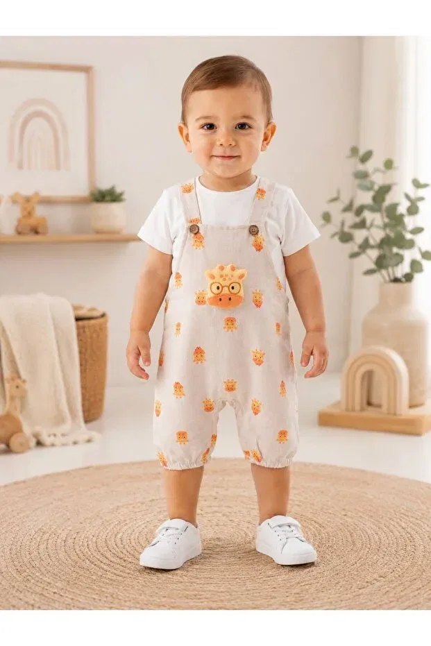 Детский комбинезон с принтом Giraffe Pattern Ferasty Istanbul, Nude Color