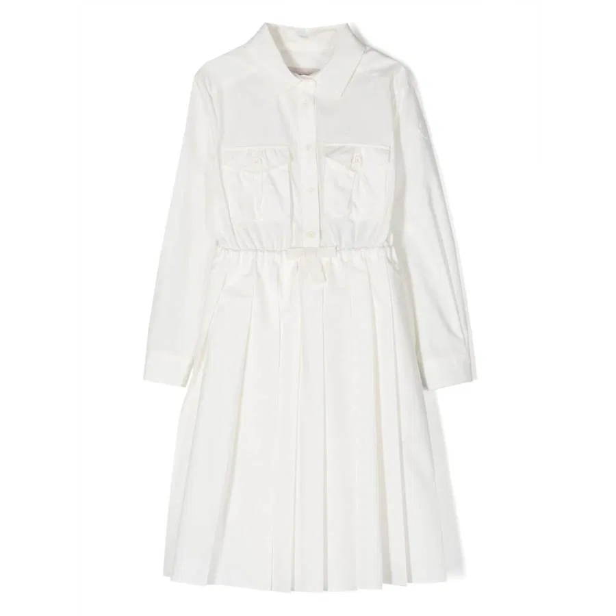 Платье-рубашка из хлопкового поплина с длинным рукавом Moncler, White