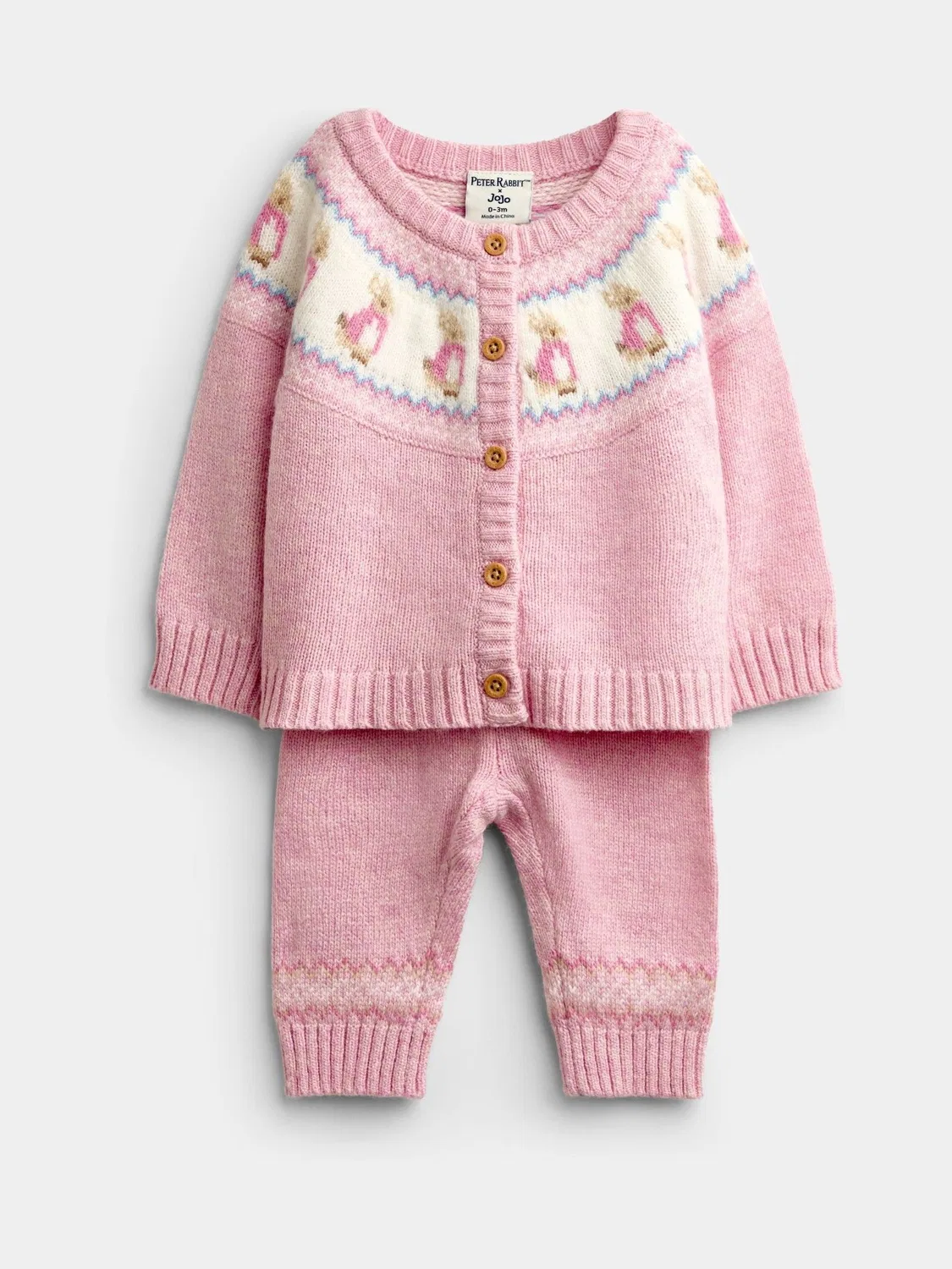 Набор Jojo Maman Bébé Light Pink Peter Rabbit Flopsy Fairisle Cardigan & Legging