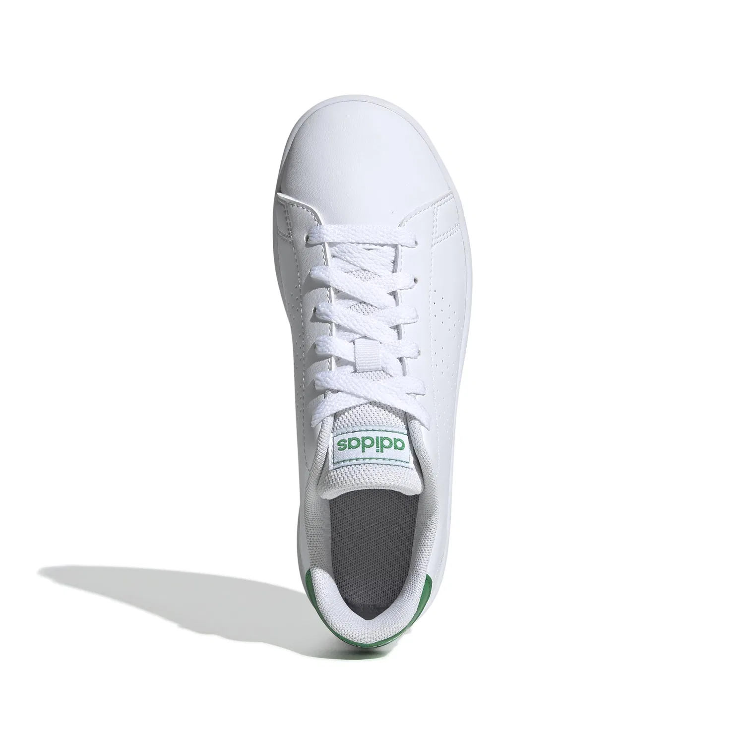 Детские спортивные кроссовки с перфорированными полосками Advantage K Adidas, Ftwr White Green Grey Two F17 — фото 3