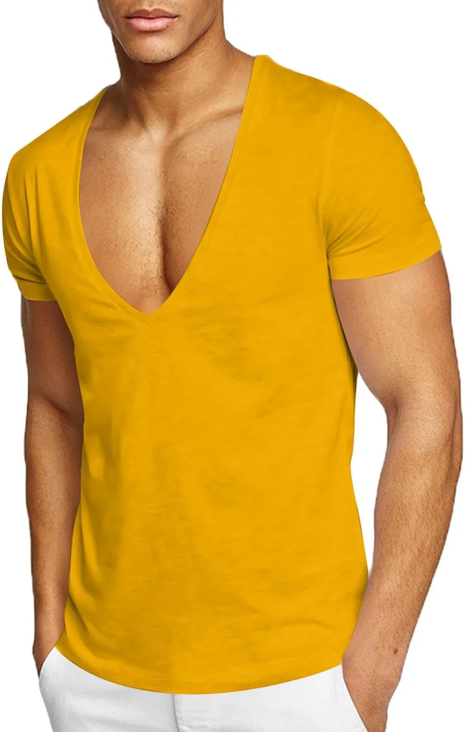 Мужская футболка с V-образным вырезом Cotton, Yellow