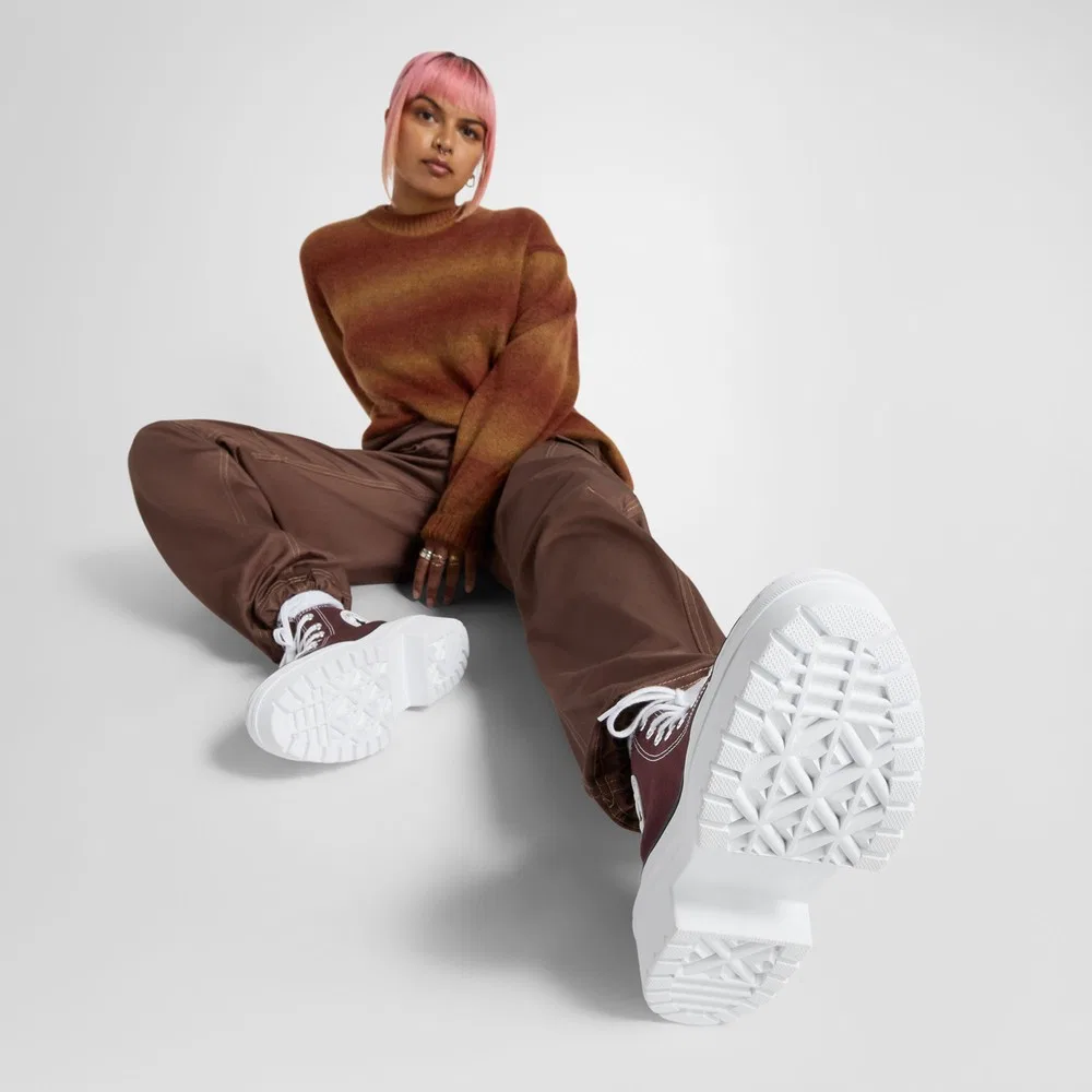 Детские кроссовки на платформе с высоким каблуком, бордовые, Chuck Taylor All Star Lugged Heel Converse — фото 4