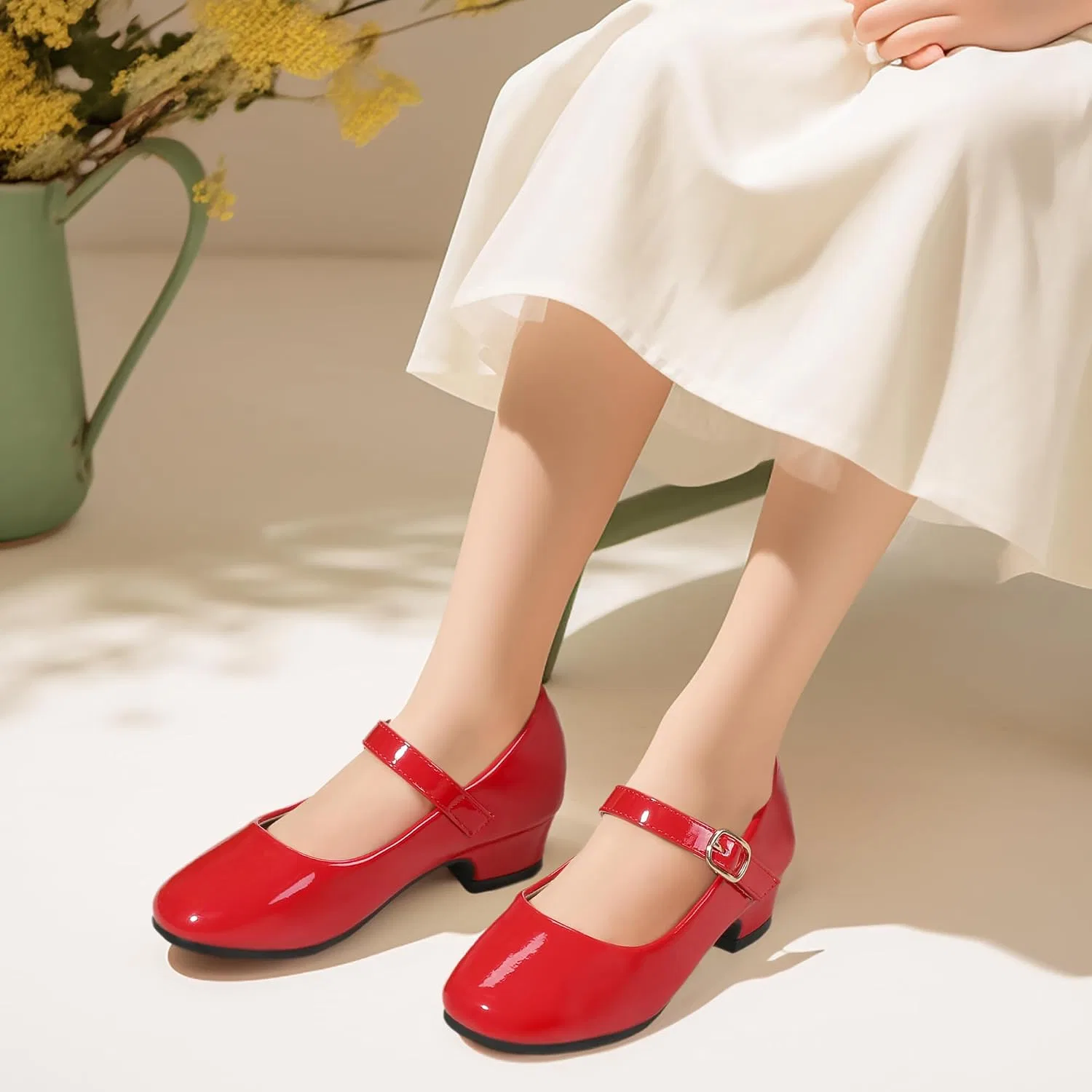 Детские туфли для девочек с квадратным носком PANDANINJIA, Red Patent — фото 2