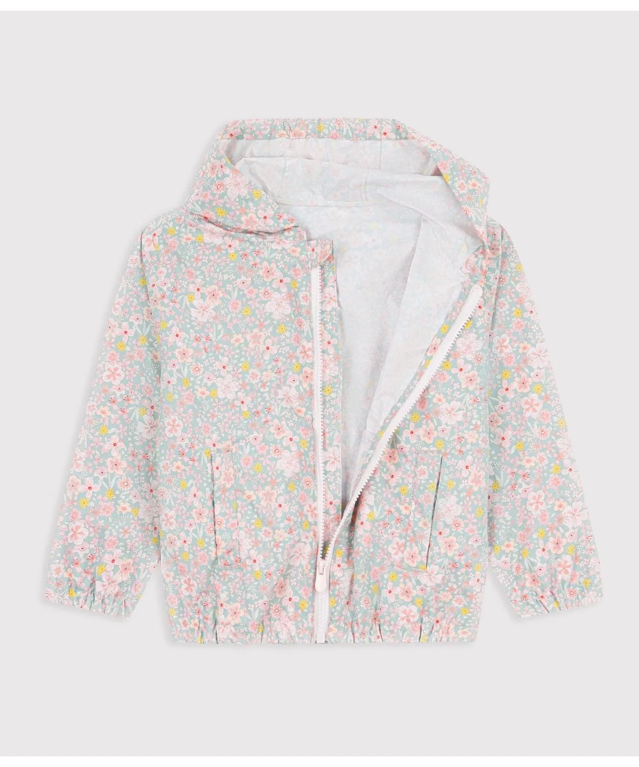Детская куртка-ветровка с цветочным принтом, с капюшоном PETIT BATEAU, Light Green — фото 2
