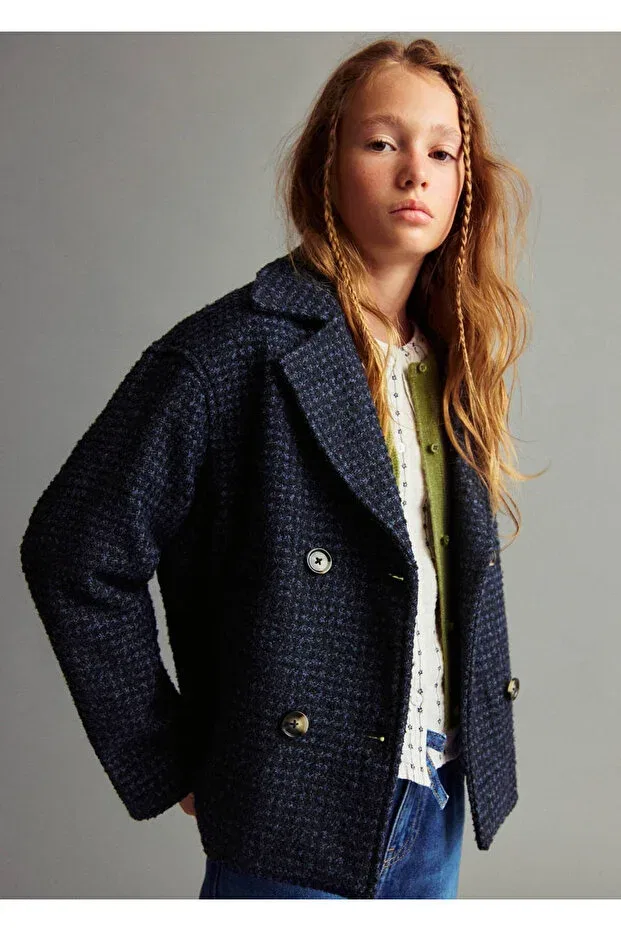 Детская куртка для девочек твидовое Mango Kids, Navy Blue