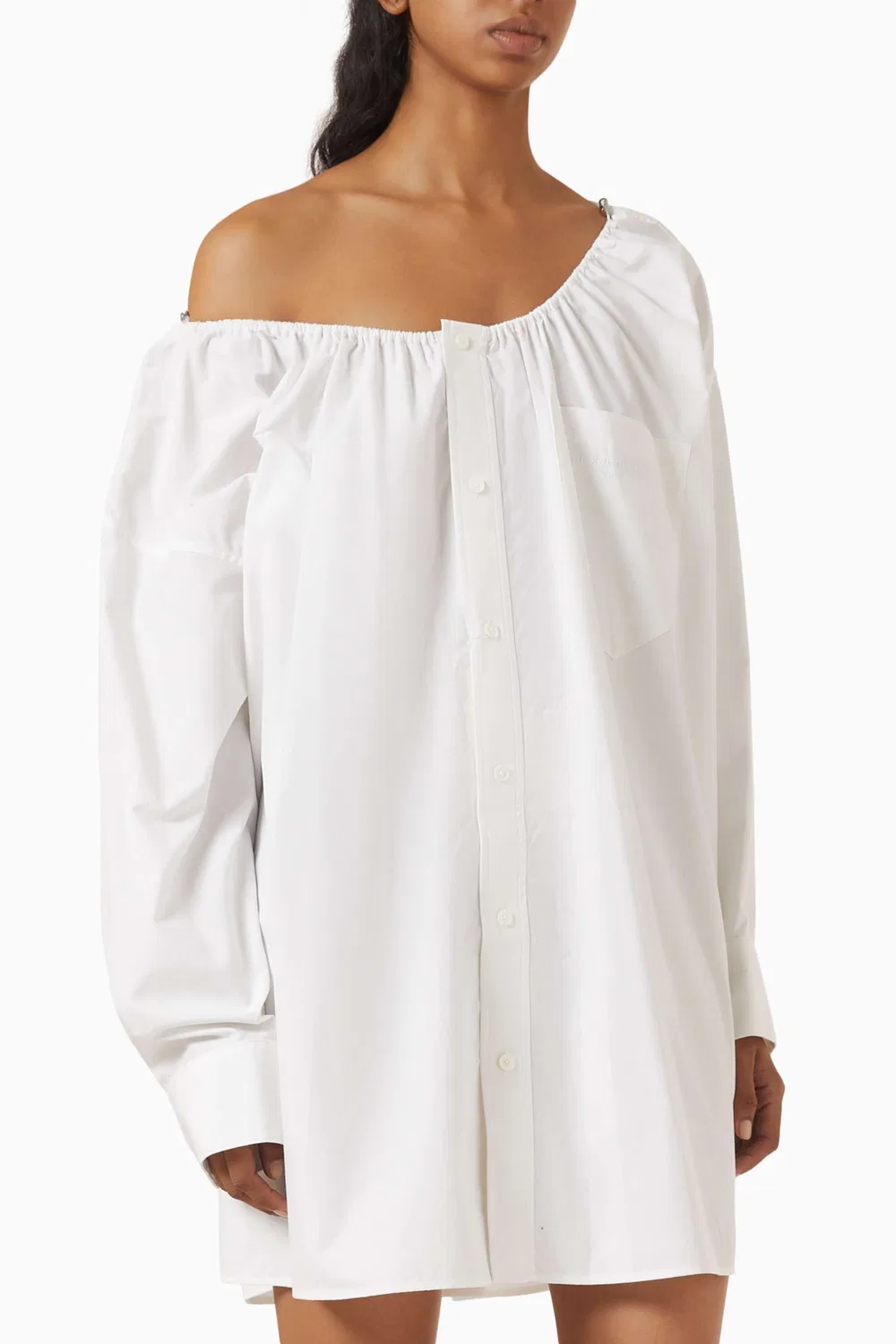 Платье-футболка мини с открытыми плечами Bungee Scoop-neck Alexander Wang, белый