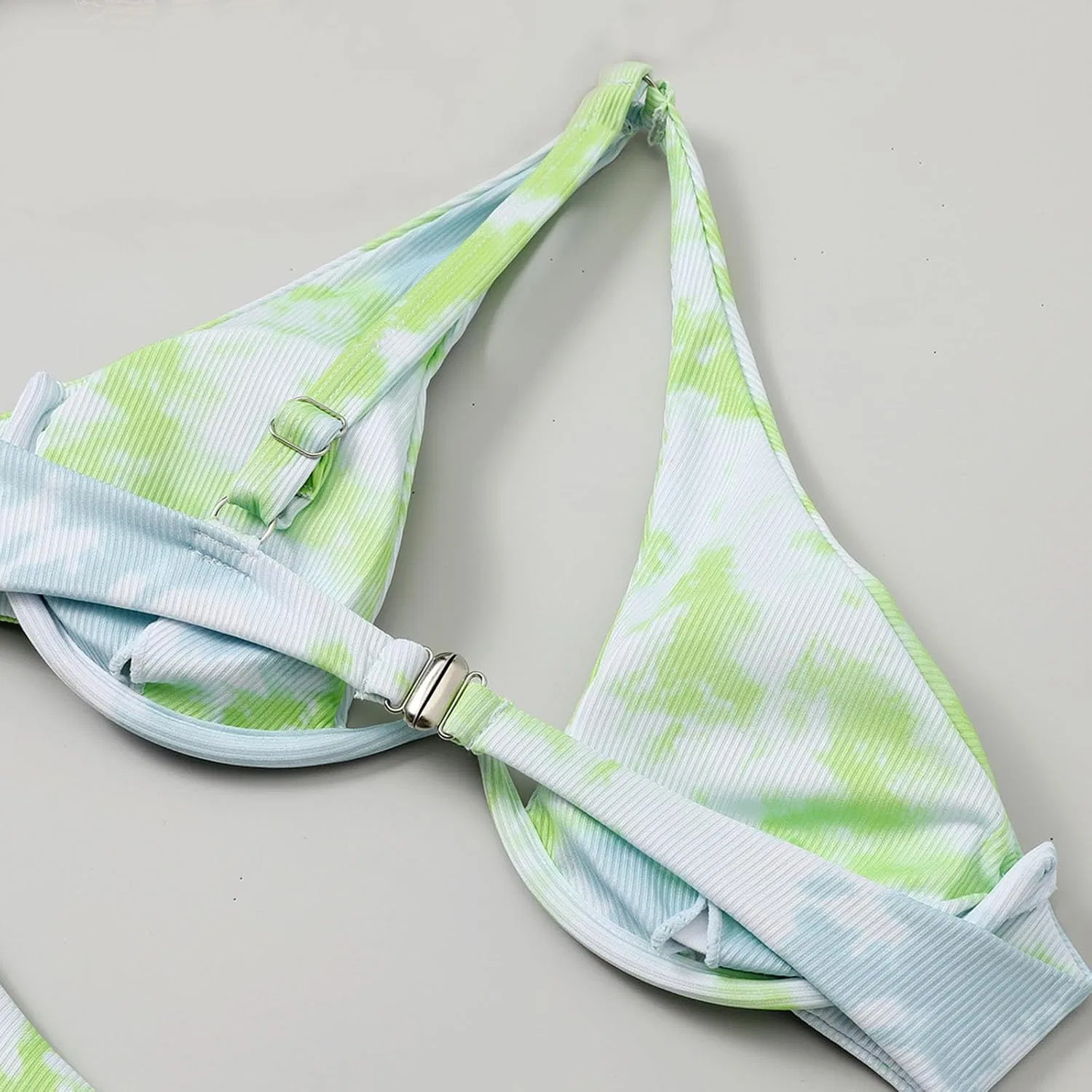 Женский бикини-комплект с одним плечом с вырезами Tie Dye, Green — фото 4