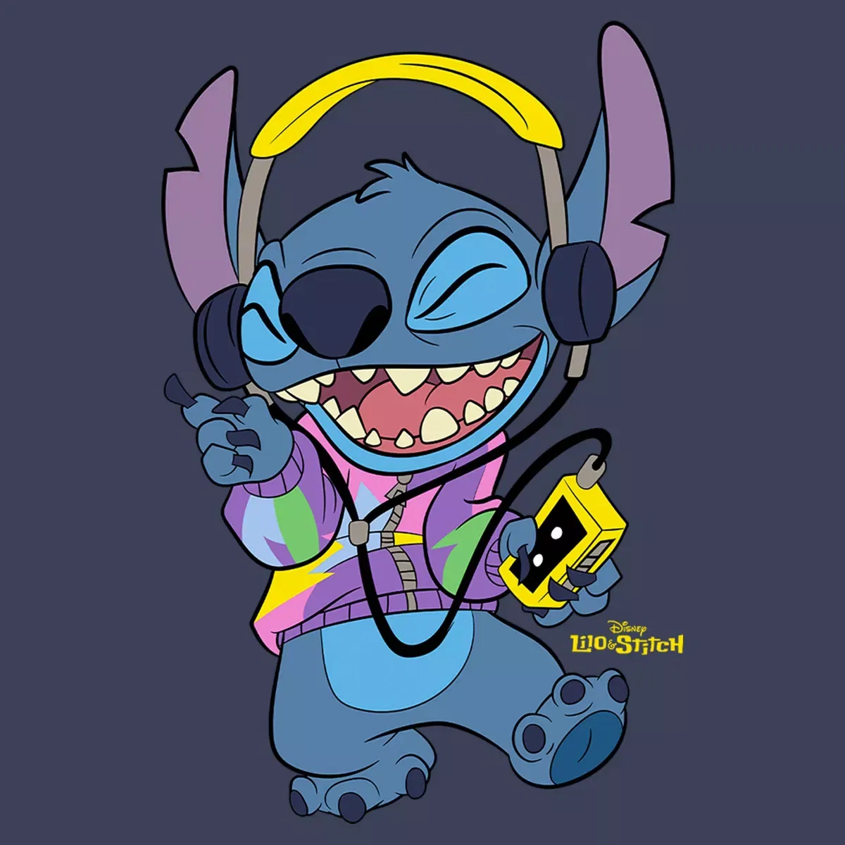 Детская футболка для мальчиков с принтом Cool Headphones Stitch Lilo & Stitch, Navy Blue Heather — фото 2