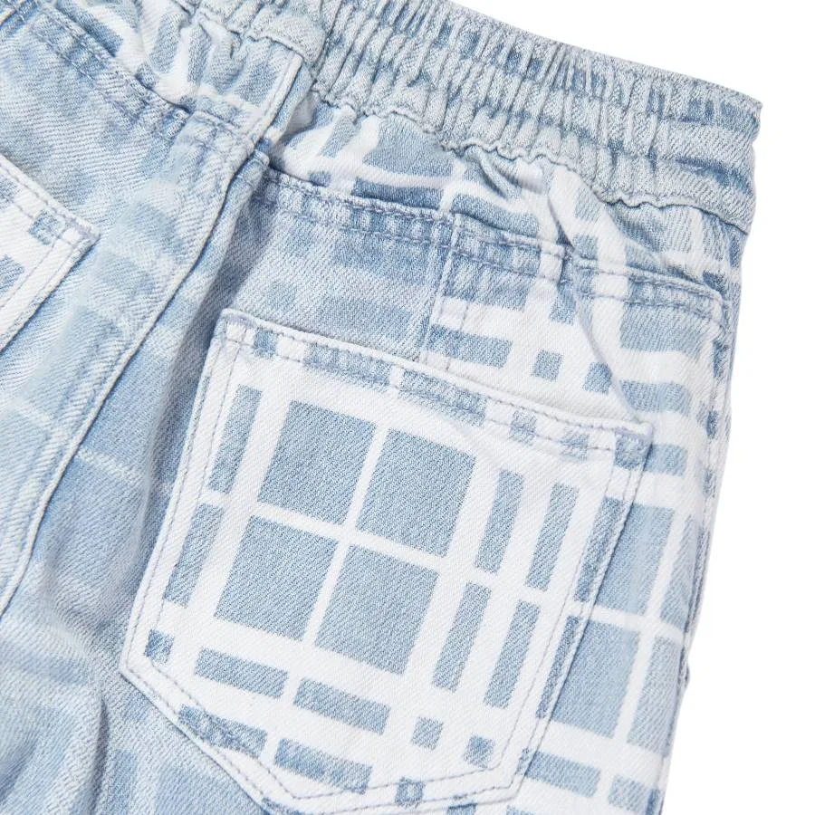 Джинсы с принтом в клетку Kids Check-Pattern Tapered-Leg Jeans Burberry, Blue — фото 3