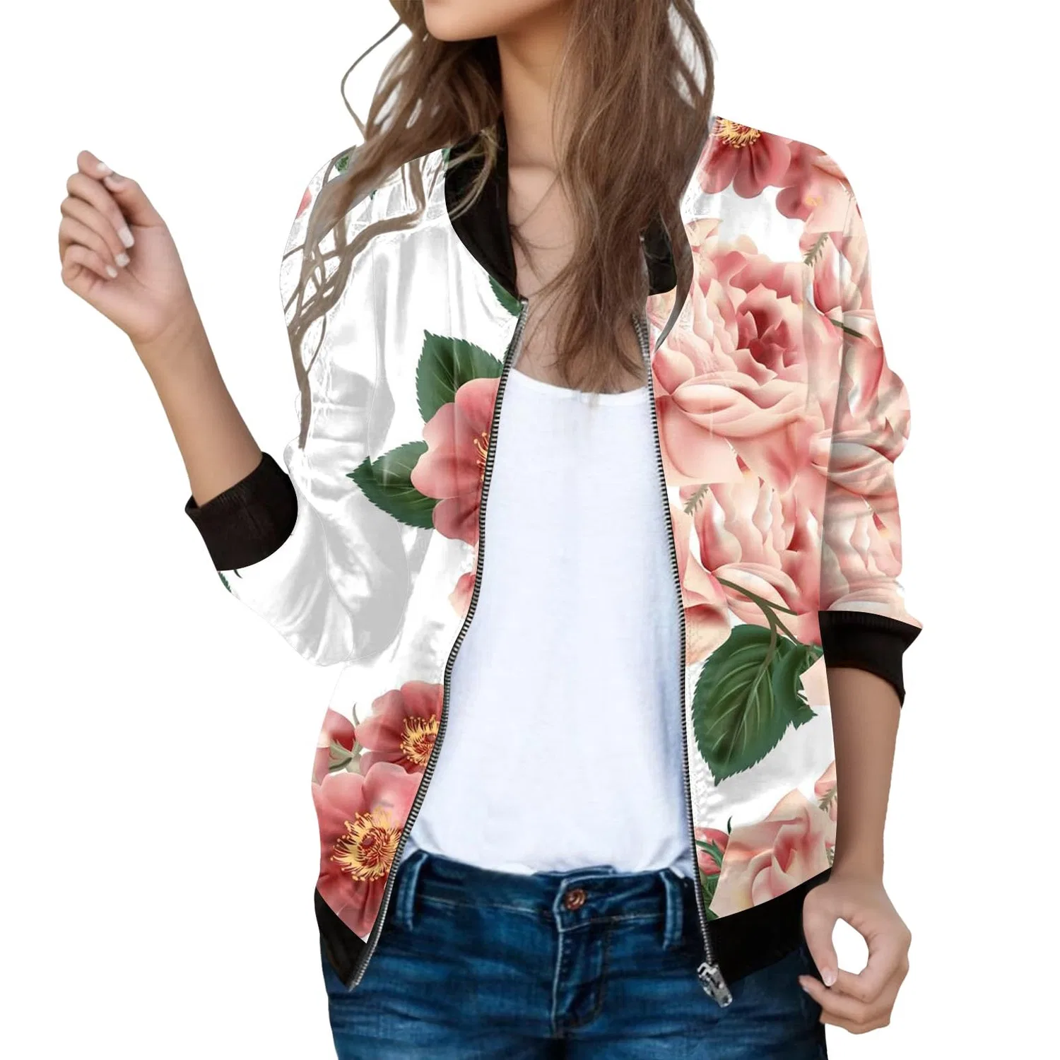 Женская куртка с цветочным принтом Casual Jackets Women Everyday Jacket, pink