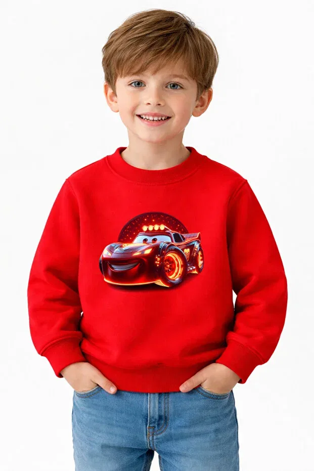 Детские свитшот для мальчиков с принтом Alevli Araba Printed Efendioğlu Design, Red