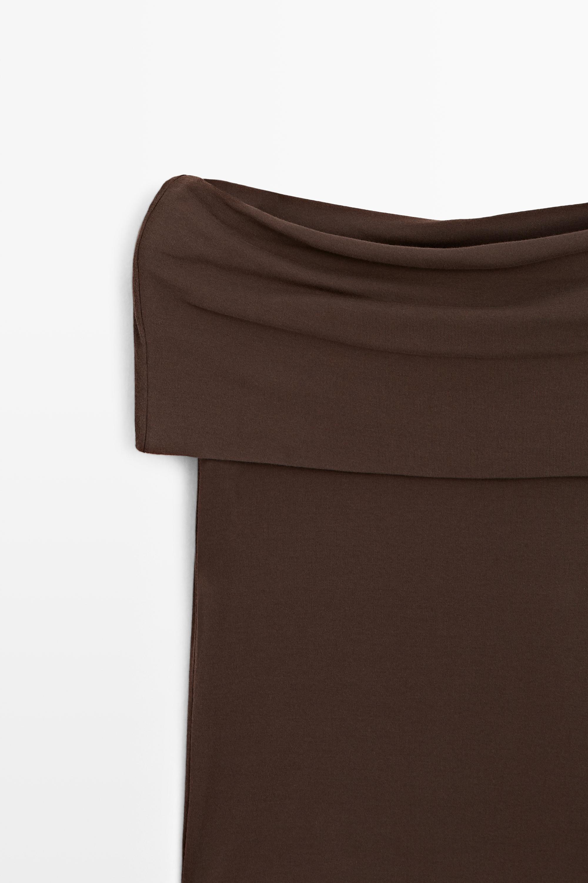 Топ Massimo Dutti Cotton Off-The-Shoulder, коричневый — фото 4