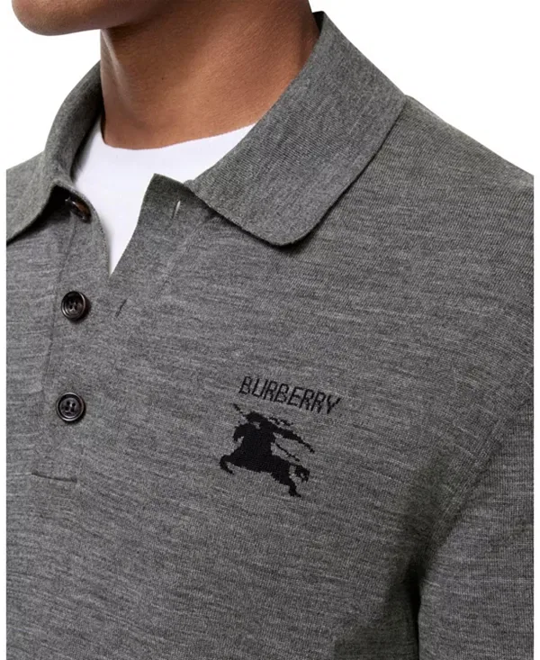 Мужское поло с длинным рукавом шерстяное Burberry, серый — фото 2