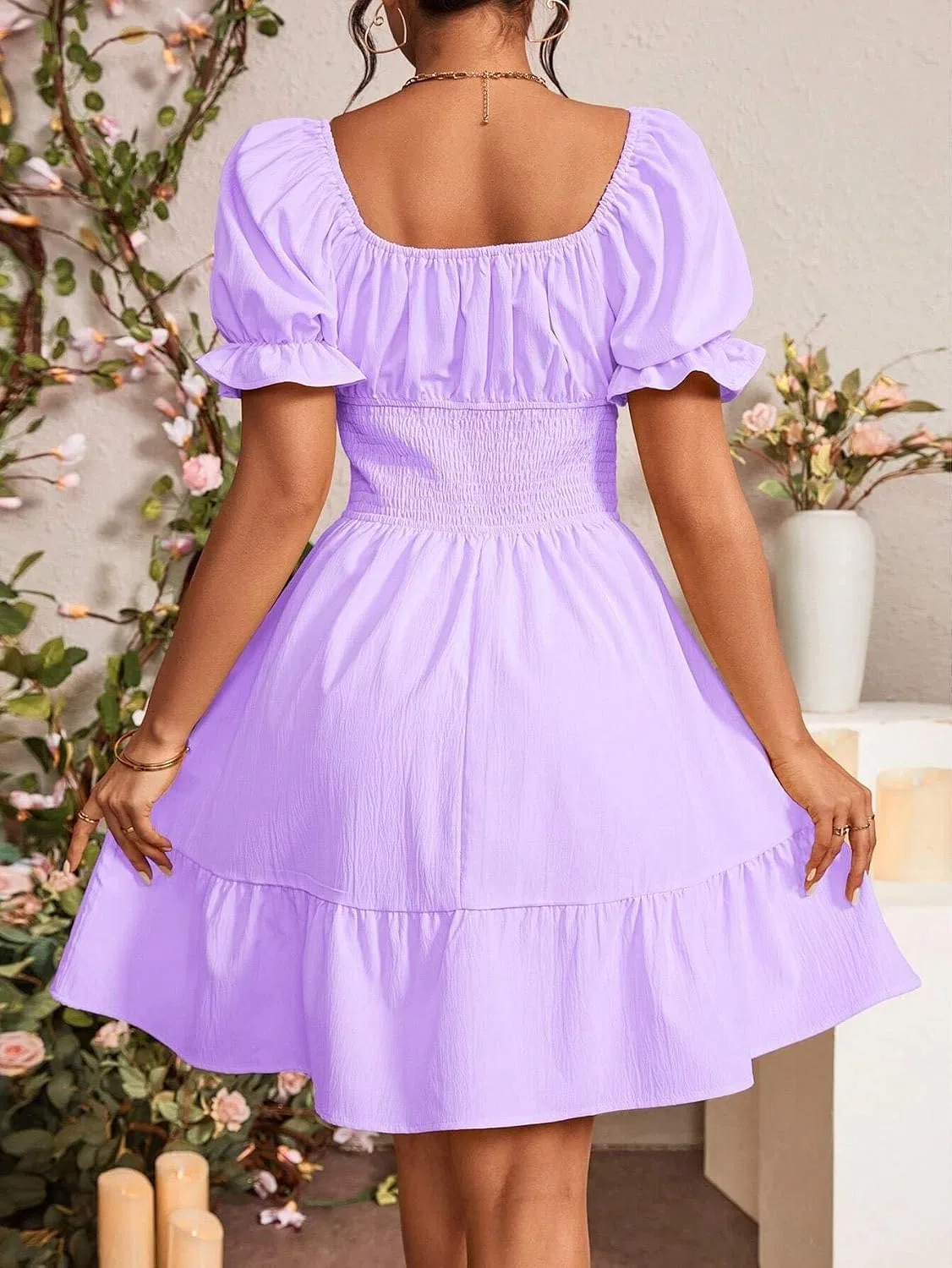 Женское повседневное A-силуэта платье с пышными рукавами Mauve Purple — фото 3