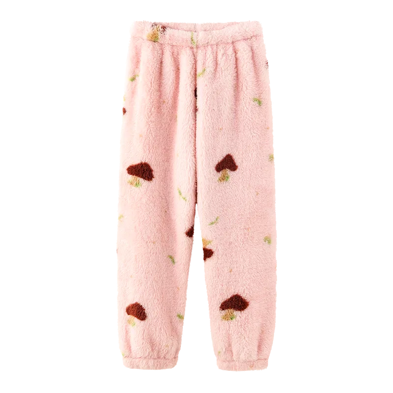 Детские пижамные штаны для девочек утепленные Red bean, Light Pink